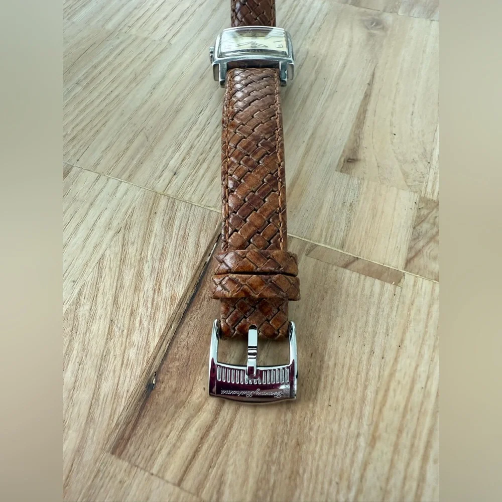 Tommy Bahama ladies square 925 silver brown leather Swiss watch NEW BATTERY